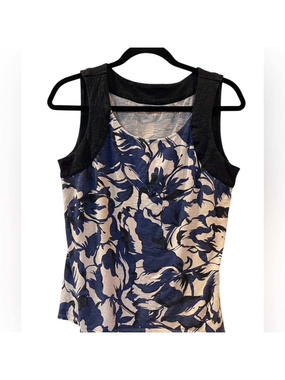 Coldwater Creek Women’s Tank Top Blue Cream Floral Sleeveless Casual Size Small